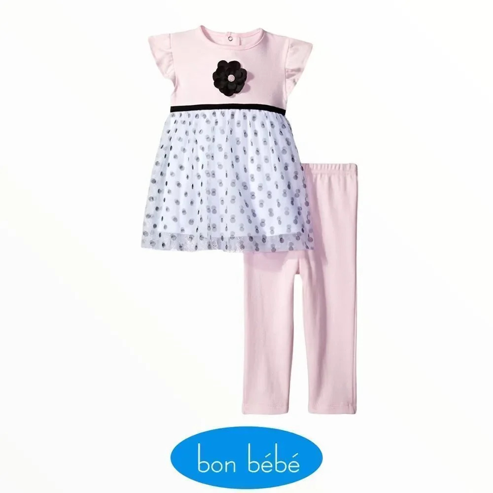 BON BEBE | Pink | Snap Tulle Dress and Legging Set